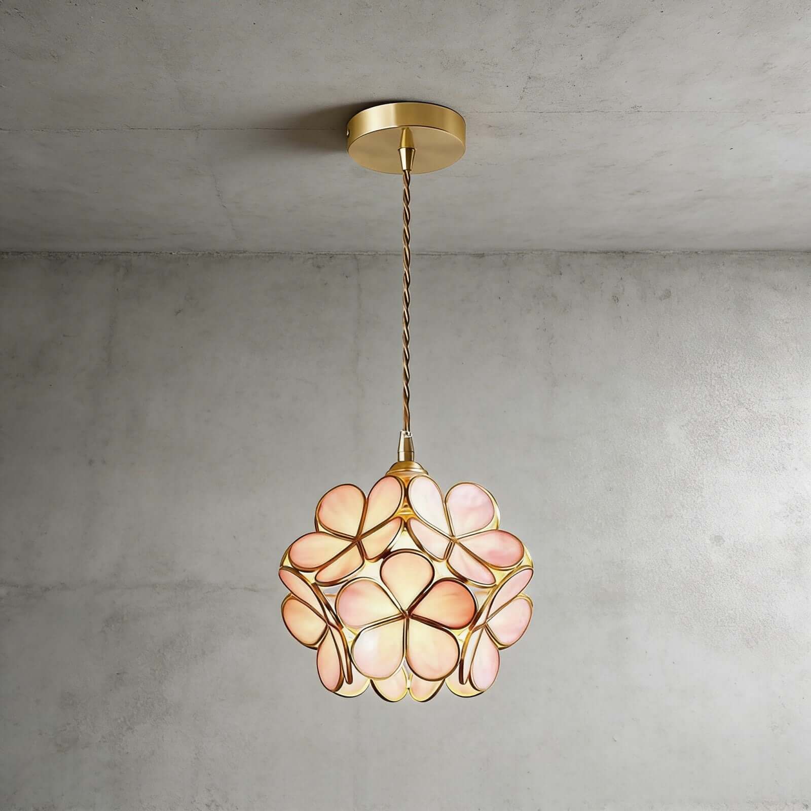 Glass Petal Pendant Light | Brass Accents | Dia 7.9in | 6 Colours