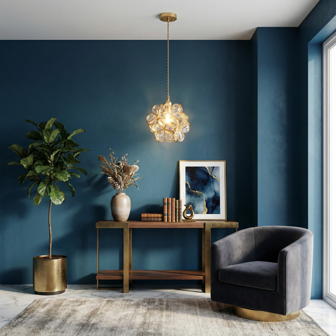 Elegant Glass Petal Pendant Light with Brass Accents | Vintage Floral Design for Warm Ambiance 2