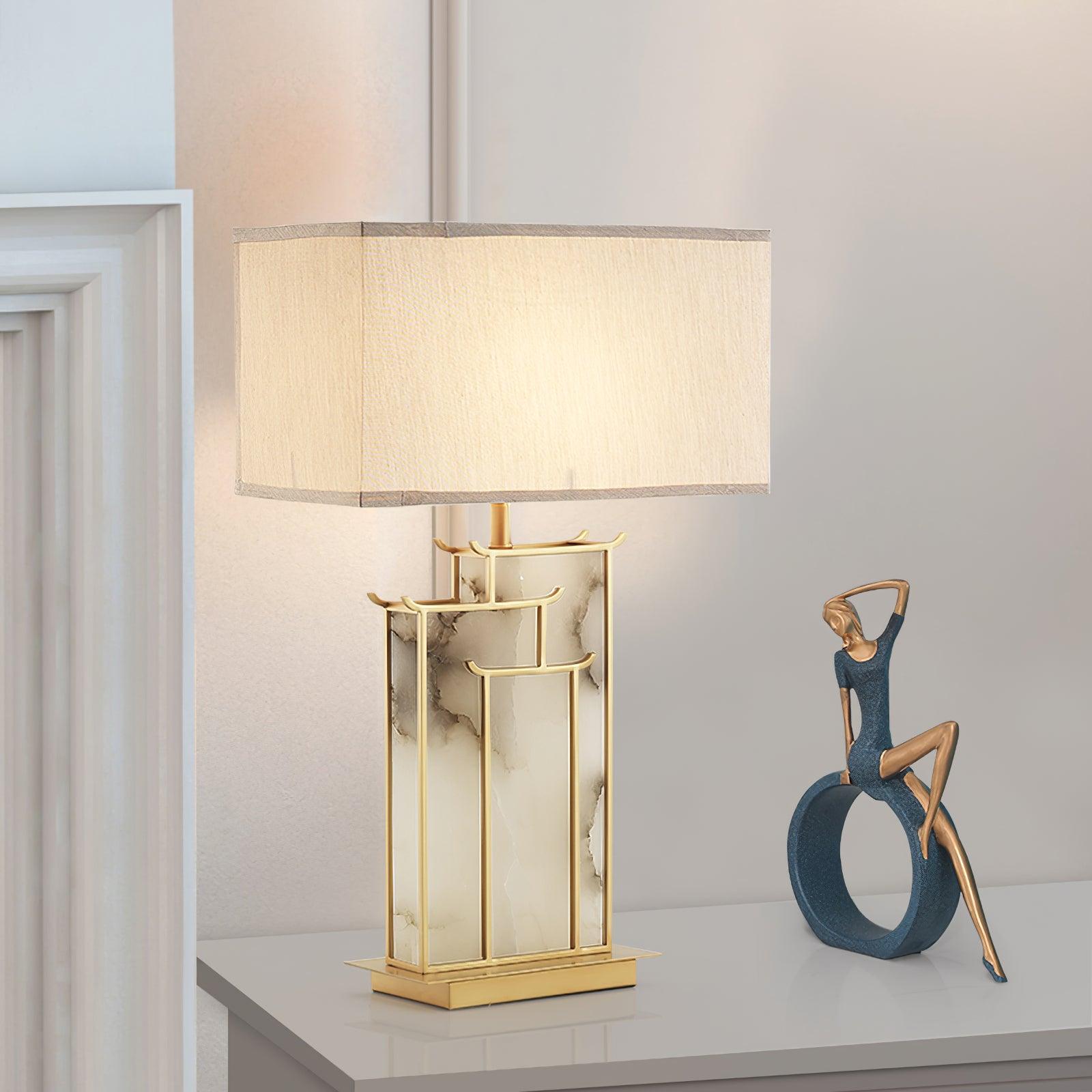 Elegant Glass Table Lamp with Alabaster Shade | Stylish Bedside Lighting for Cozy Indoor Spaces 4