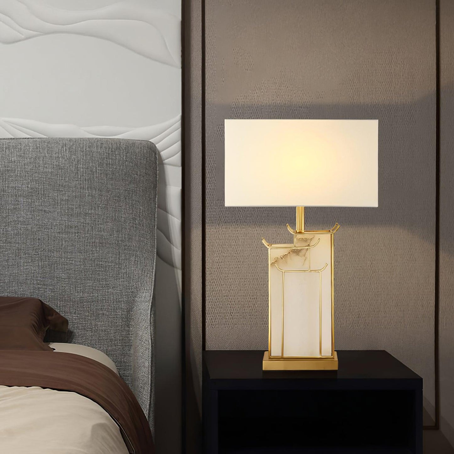 Elegant Glass Table Lamp with Alabaster Shade | Stylish Bedside Lighting for Cozy Indoor Spaces 5