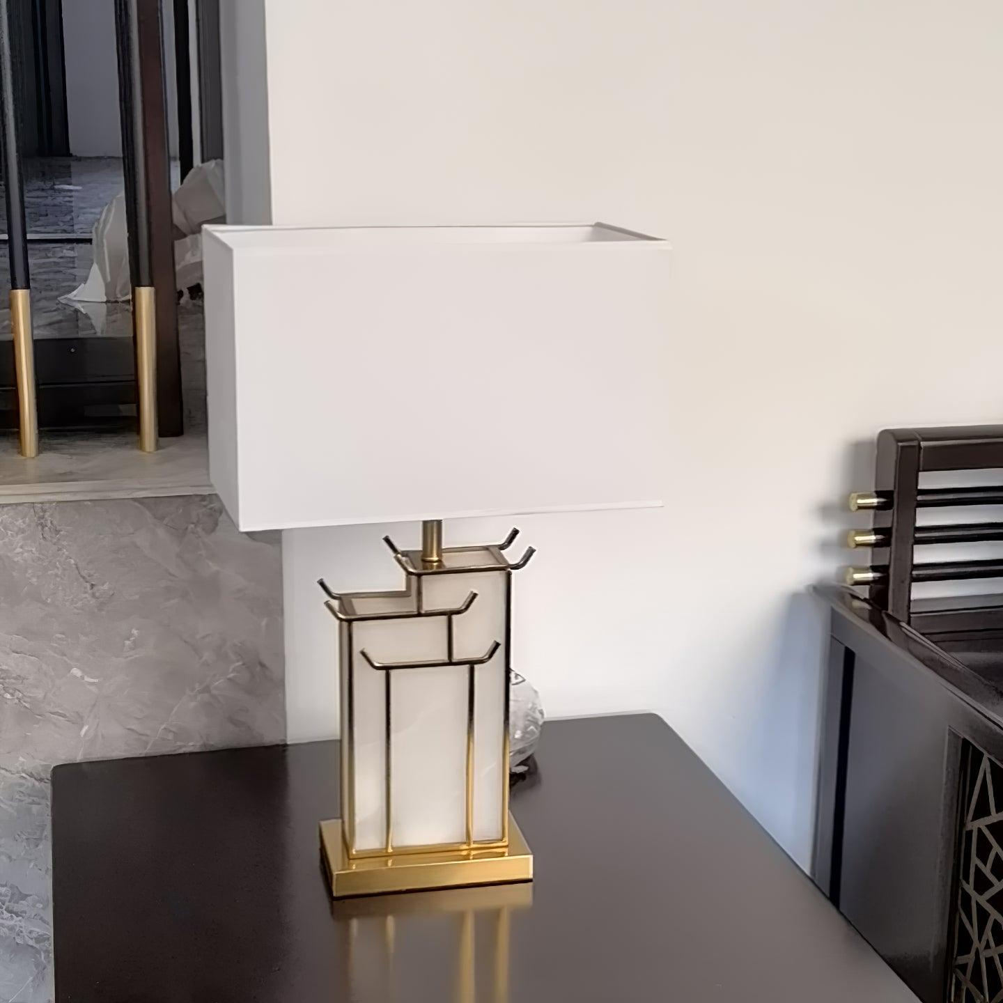 Elegant Glass Table Lamp with Alabaster Shade | Stylish Bedside Lighting for Cozy Indoor Spaces 6