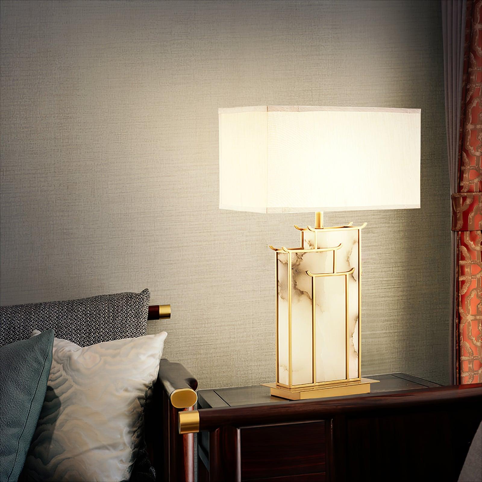 Elegant Glass Table Lamp with Alabaster Shade | Stylish Bedside Lighting for Cozy Indoor Spaces 8