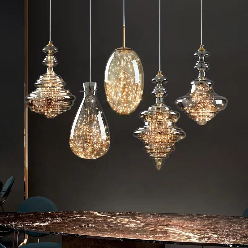 Elegant Gray Glass Pendant Light with Adjustable Chain | Modern Ceiling Light Fixture for Romantic Ambiance 1