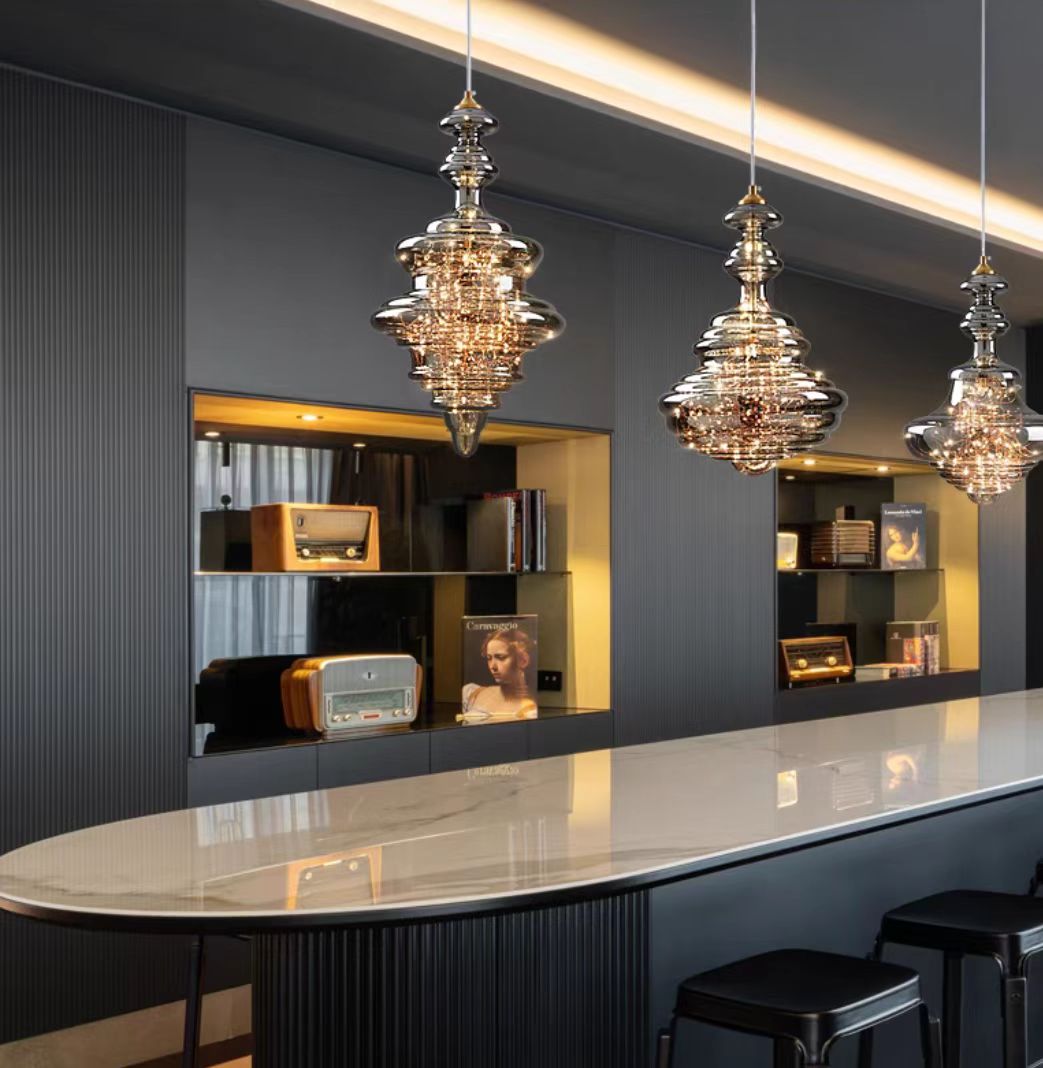 Elegant Gray Glass Pendant Light with Adjustable Chain | Modern Ceiling Light Fixture for Romantic Ambiance 2