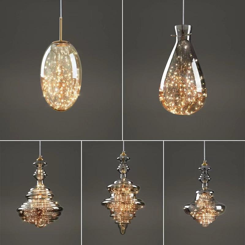 Elegant Gray Glass Pendant Light with Adjustable Chain | Modern Ceiling Light Fixture for Romantic Ambiance 3