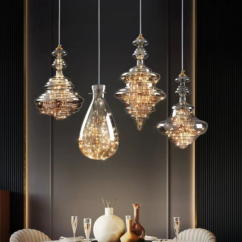 Elegant Gray Glass Pendant Light with Adjustable Chain | Modern Ceiling Light Fixture for Romantic Ambiance 4