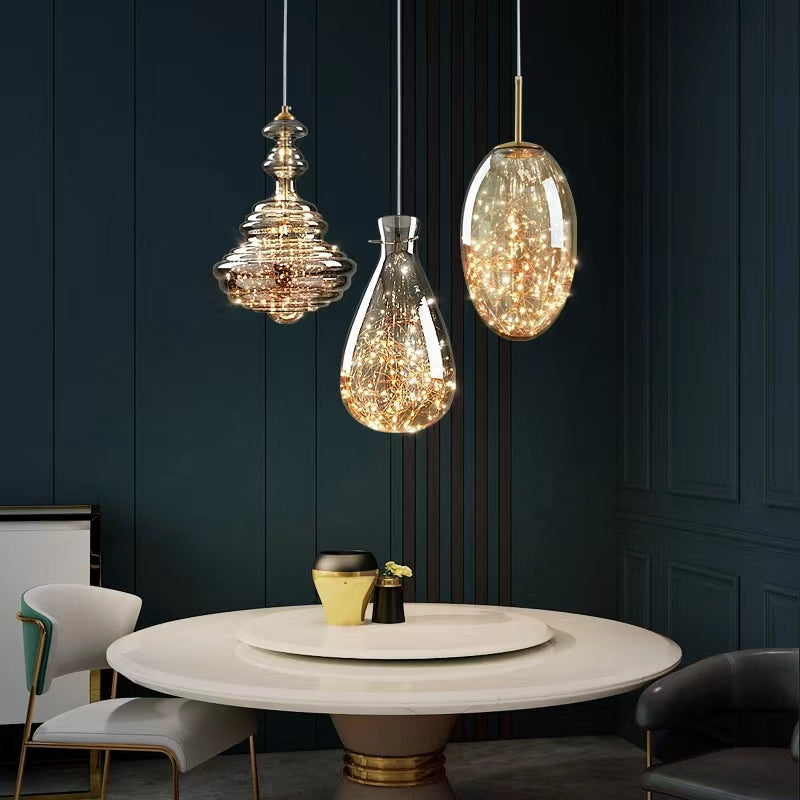 Elegant Gray Glass Pendant Light with Adjustable Chain | Modern Ceiling Light Fixture for Romantic Ambiance 5