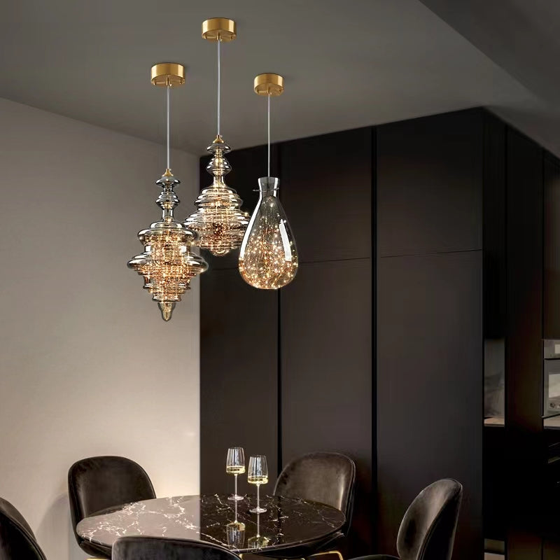 Elegant Gray Glass Pendant Light with Adjustable Chain | Modern Ceiling Light Fixture for Romantic Ambiance 6