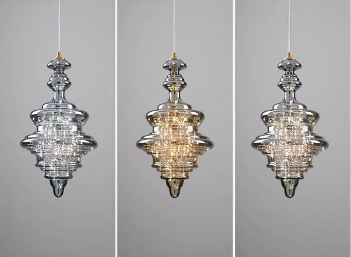 Elegant Gray Glass Pendant Light with Adjustable Chain | Modern Ceiling Light Fixture for Romantic Ambiance 7