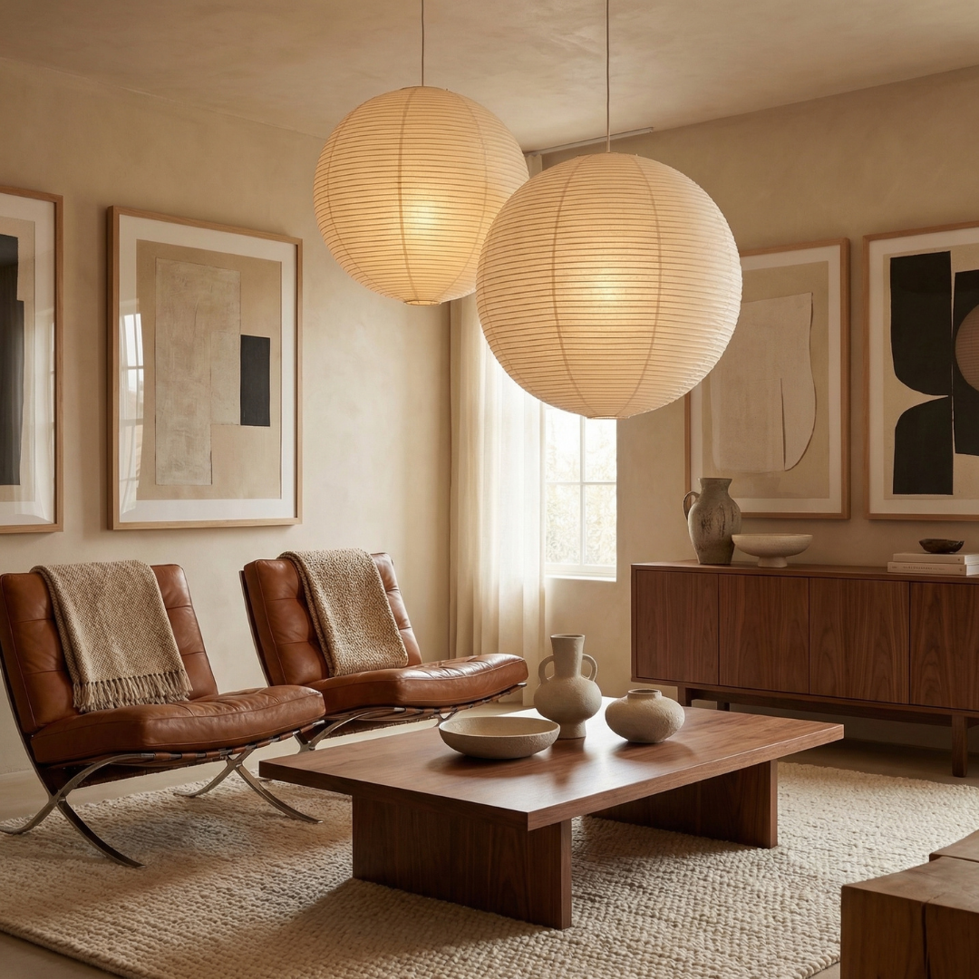 Elegant Paper Pendant Light | Mid-Century Design with Warm Ambient Glow | Soft Cotton Shade for Cozy Indoor Spaces 1