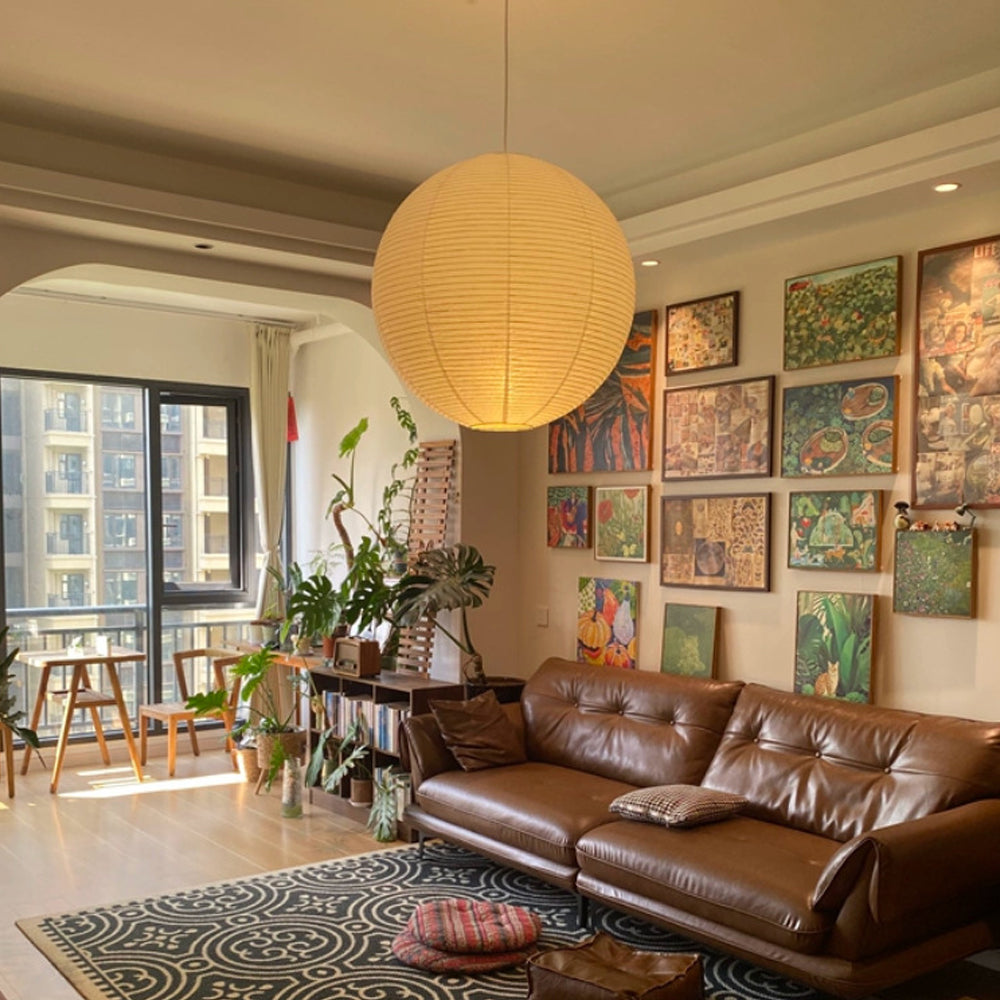 Elegant Paper Pendant Light | Mid-Century Design with Warm Ambient Glow | Soft Cotton Shade for Cozy Indoor Spaces 2