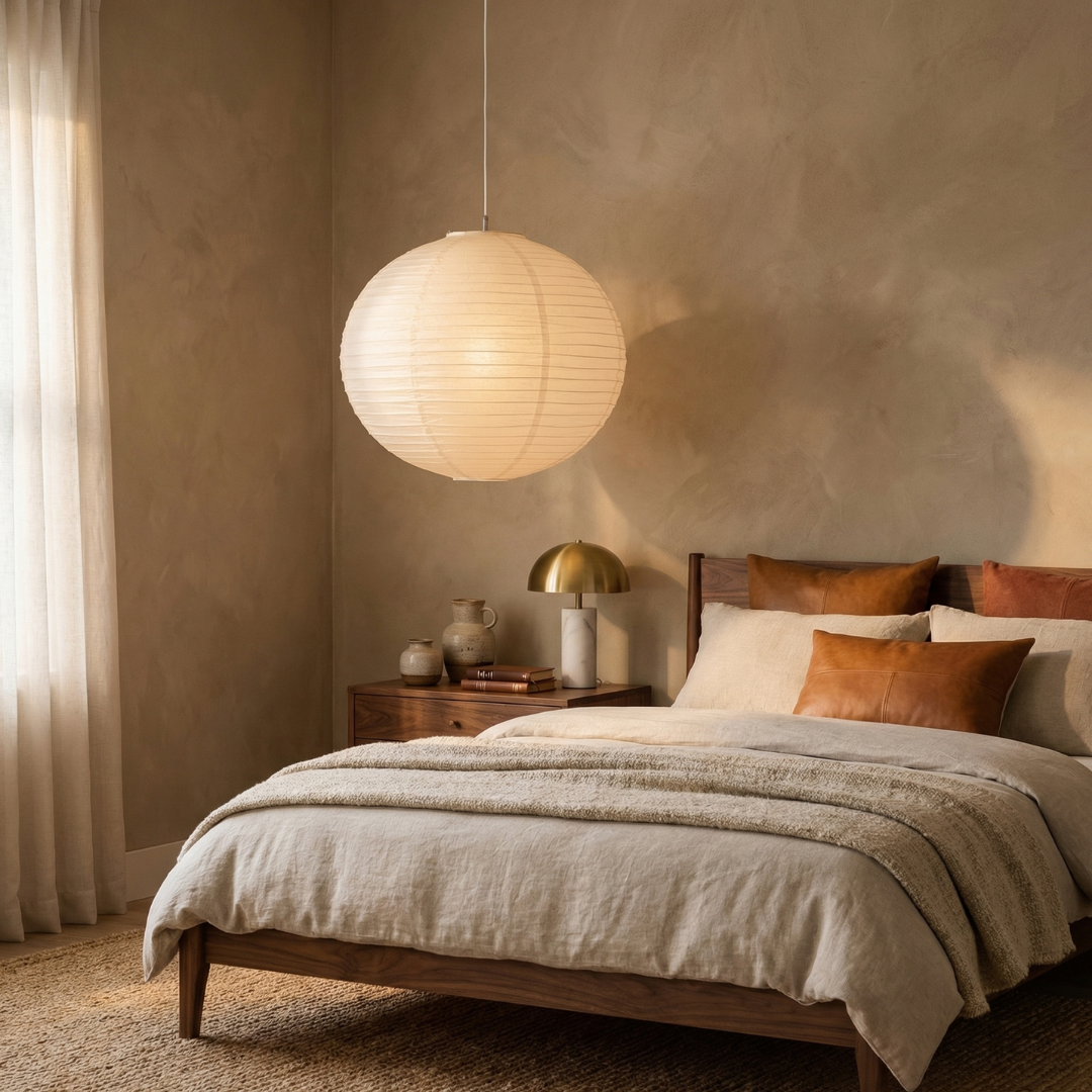Elegant Paper Pendant Light | Mid-Century Design with Warm Ambient Glow | Soft Cotton Shade for Cozy Indoor Spaces 4