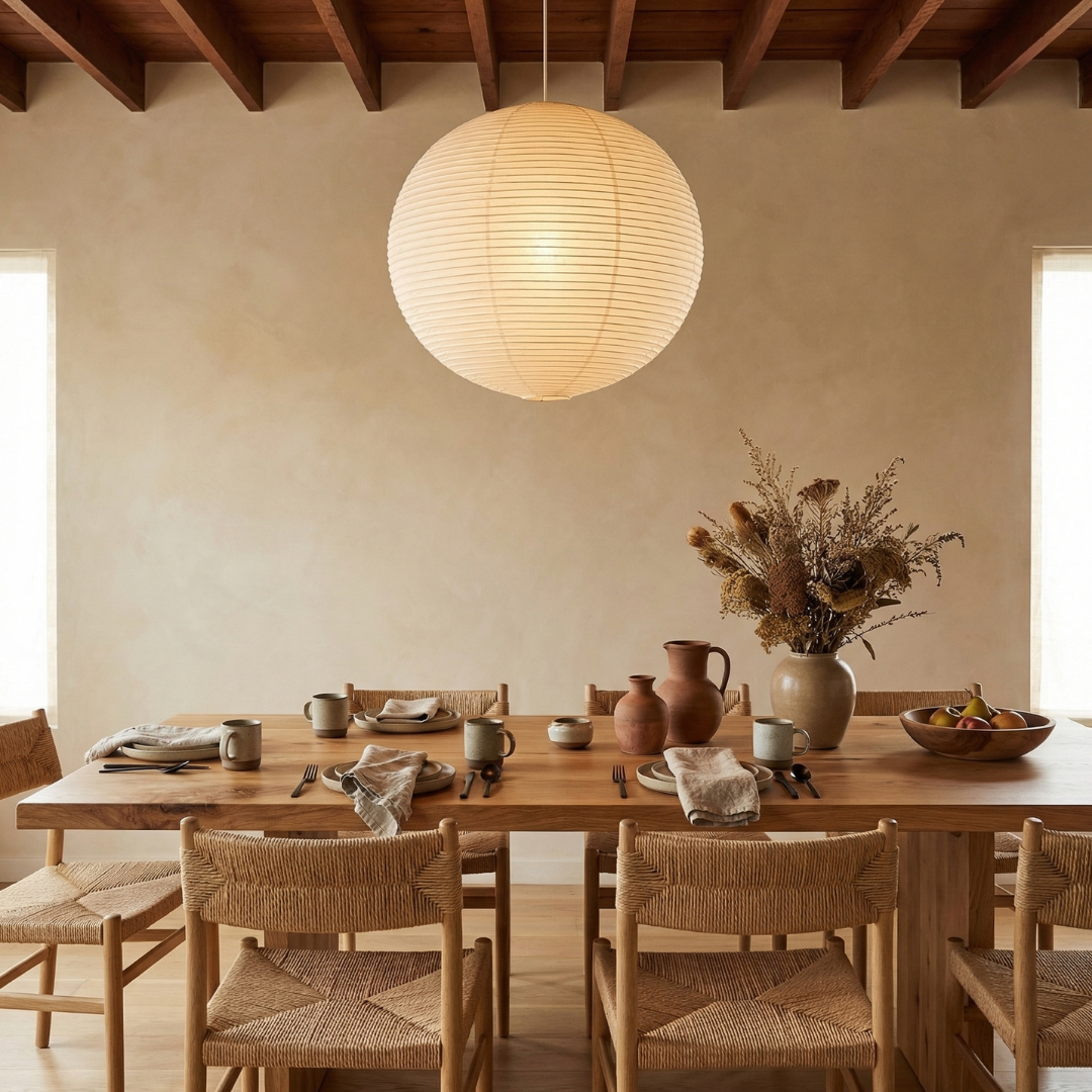 Elegant Paper Pendant Light | Mid-Century Design with Warm Ambient Glow | Soft Cotton Shade for Cozy Indoor Spaces 5