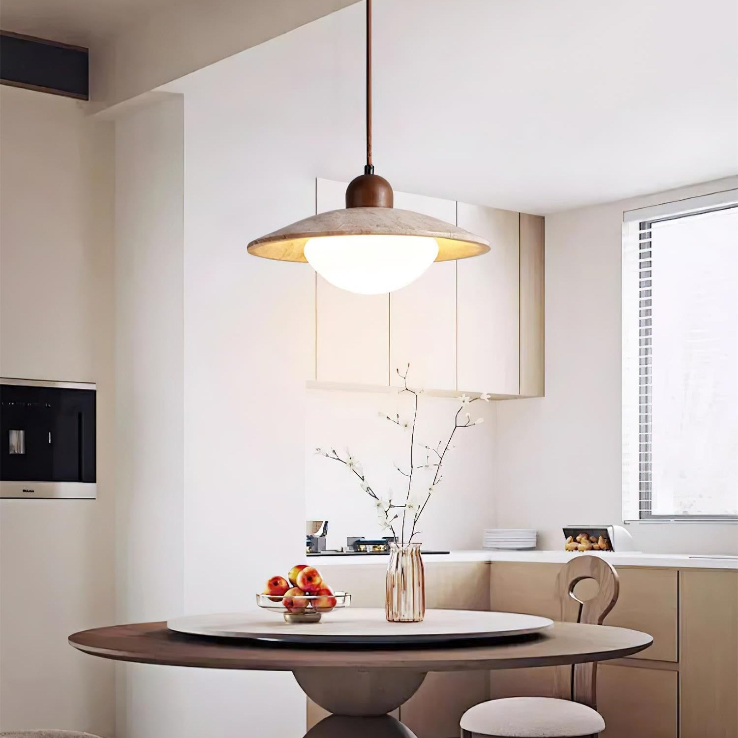Elegant Pendant Lighting | Rustic Travertine Shade with Adjustable Height | Cozy Illumination for Kitchen and Living Spaces 1