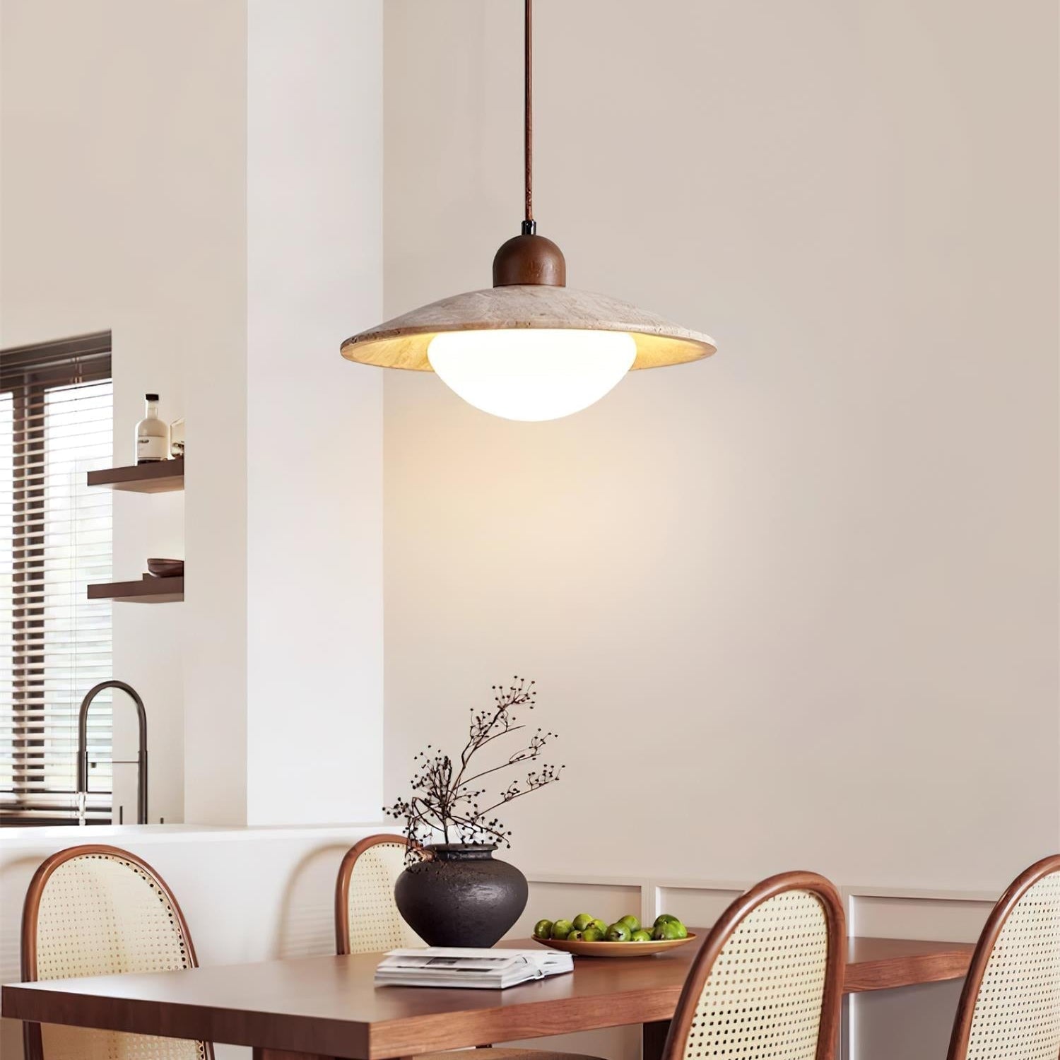 Elegant Pendant Lighting | Rustic Travertine Shade with Adjustable Height | Cozy Illumination for Kitchen and Living Spaces 2
