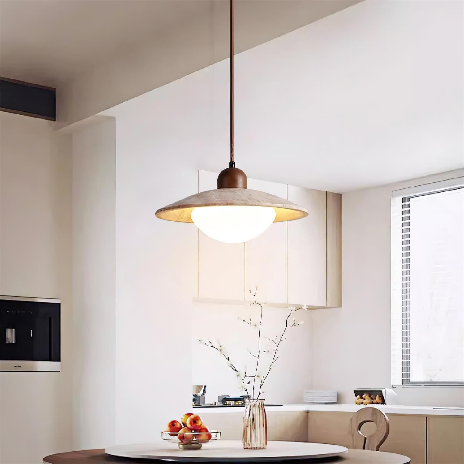 Elegant Pendant Lighting | Rustic Travertine Shade with Adjustable Height | Cozy Illumination for Kitchen and Living Spaces 3
