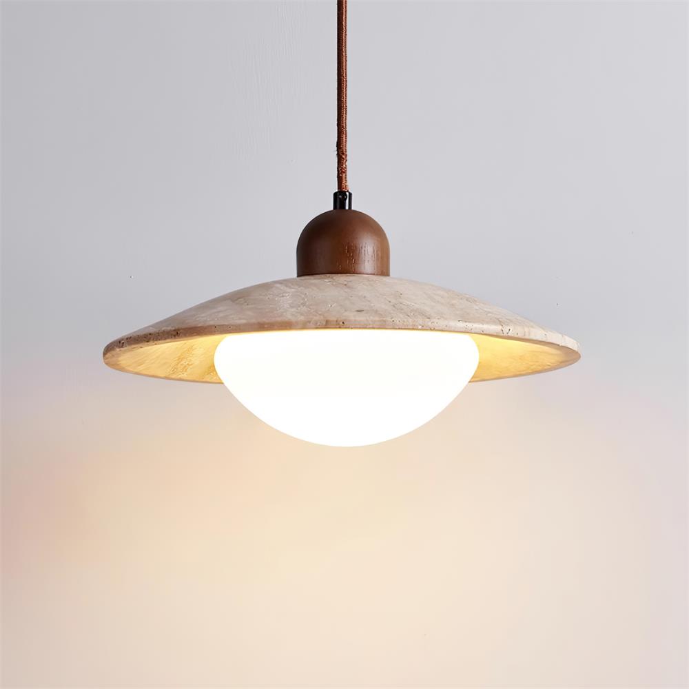 Elegant Pendant Lighting | Rustic Travertine Shade with Adjustable Height | Cozy Illumination for Kitchen and Living Spaces 4