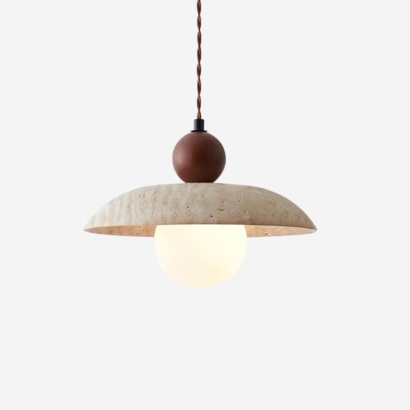 Elegant Pendant Lighting | Travertine Shade with Wooden Accent | Stylish Hanging Light for Warm Ambiance 1