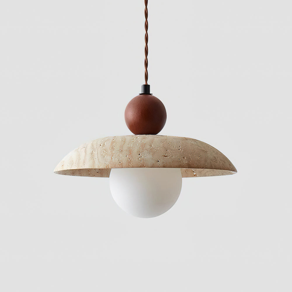 Elegant Pendant Lighting | Travertine Shade with Wooden Accent | Stylish Hanging Light for Warm Ambiance 7