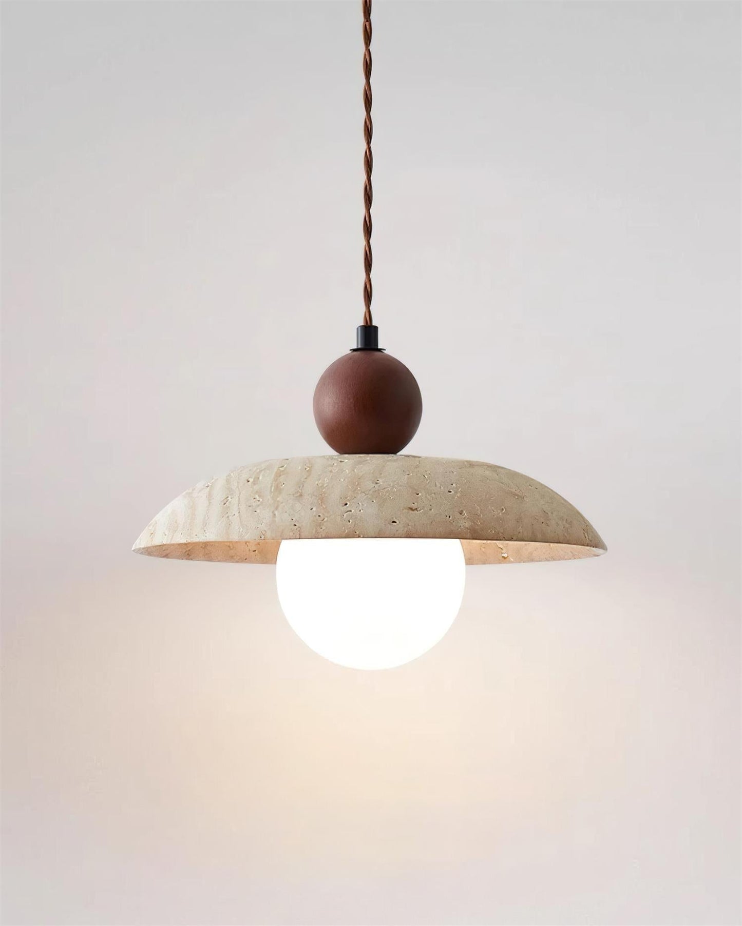 Elegant Pendant Lighting | Travertine Shade with Wooden Accent | Stylish Hanging Light for Warm Ambiance 8