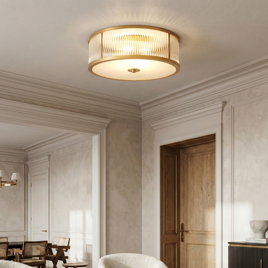 Elegant Ribbed Glass Ceiling Light Fixture with Soft Diffusion | Vintage Semi-Flush Mount Design for Timeless Home Décor 0