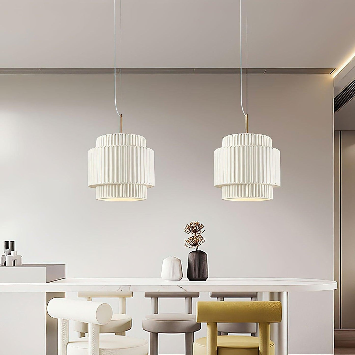 Elegant Ribbed Pendant Light with Adjustable Height | Modern Metal Design for Stylish Kitchen Pendant Lighting 6