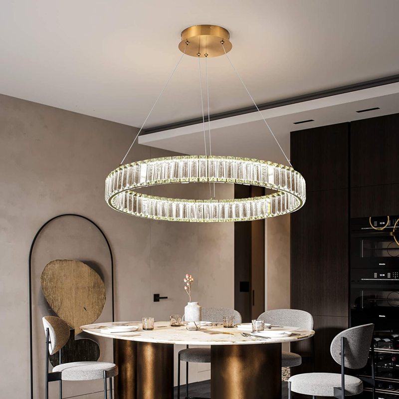 Elegant Round Crystal Chandelier Light with Adjustable Height | Modern Design for Cozy Illumination 0
