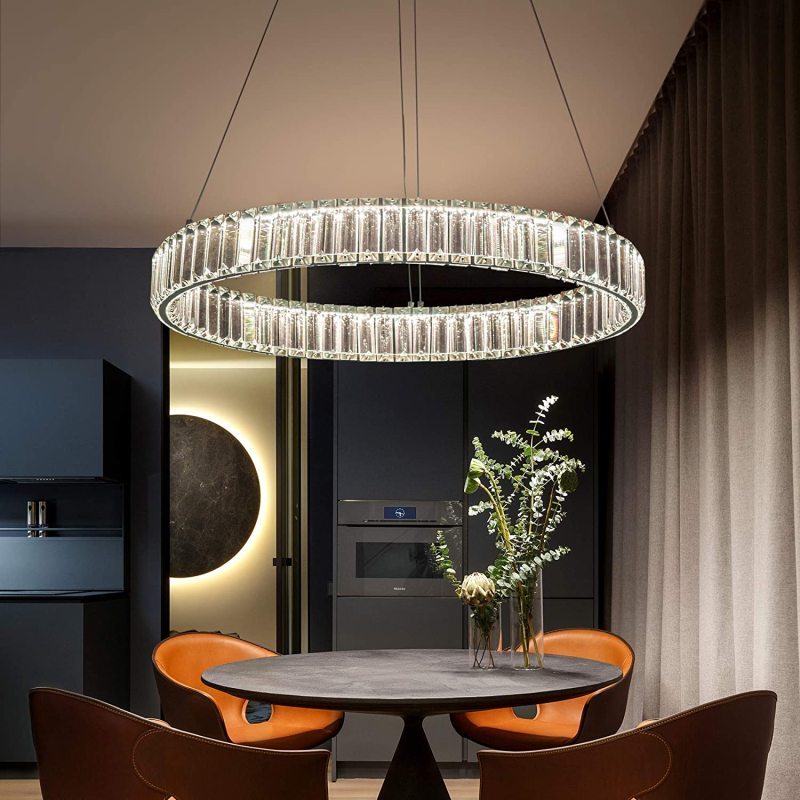 Elegant Round Crystal Chandelier Light with Adjustable Height | Modern Design for Cozy Illumination 2