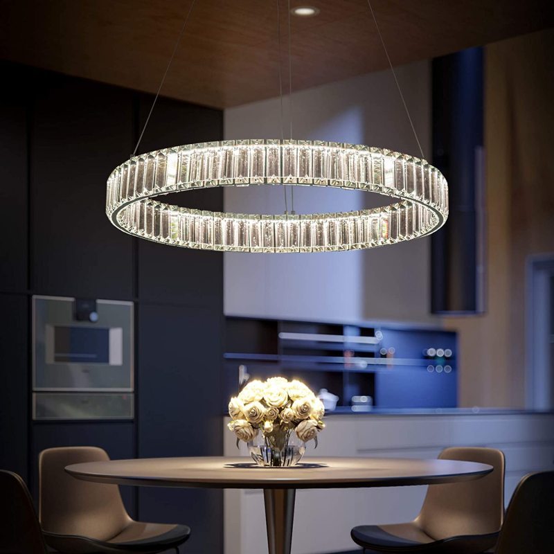 Elegant Round Crystal Chandelier Light with Adjustable Height | Modern Design for Cozy Illumination 3