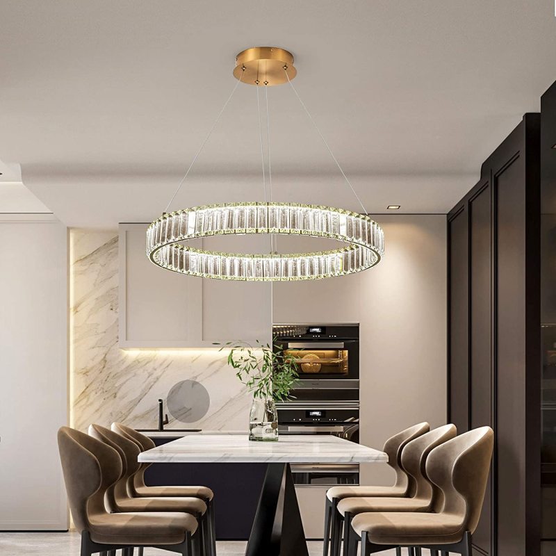 Elegant Round Crystal Chandelier Light with Adjustable Height | Modern Design for Cozy Illumination 4