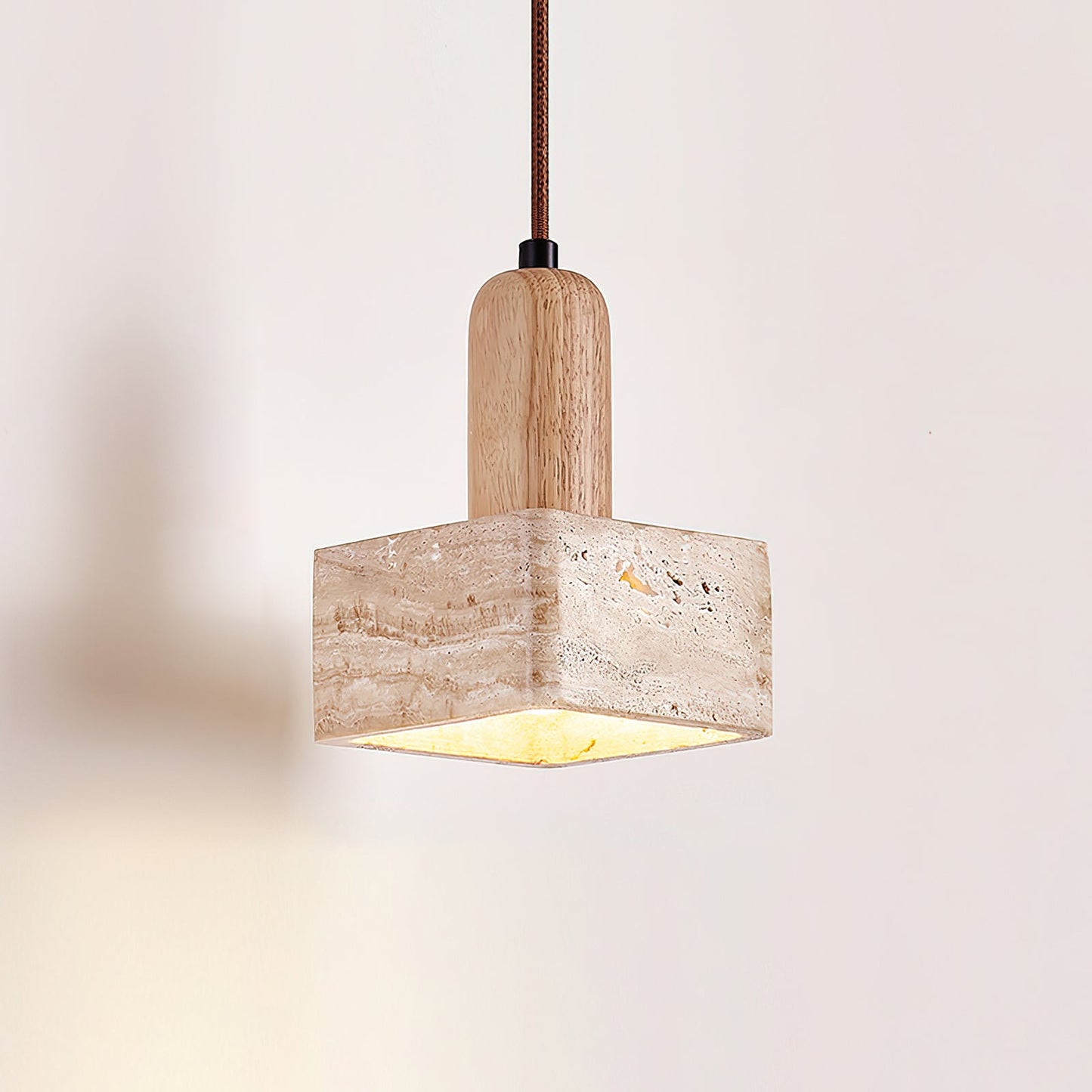 Elegant Square Travertine Pendant Light with Adjustable Height | Modern Kitchen Pendant Lighting for Stylish Illumination 0