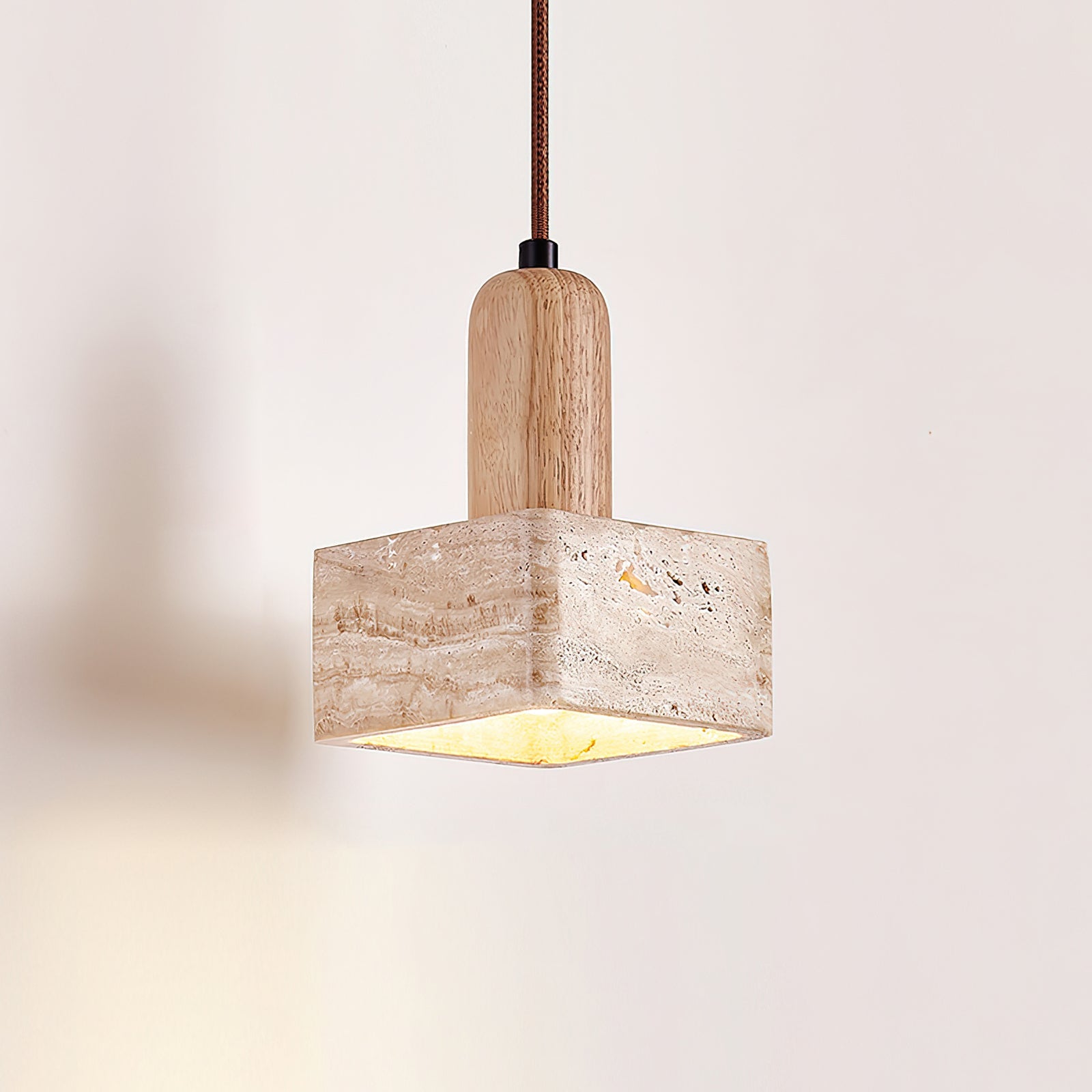 Ritta Square Travertine Pendant Light | Dia12xH17cm | Wood/Walnut