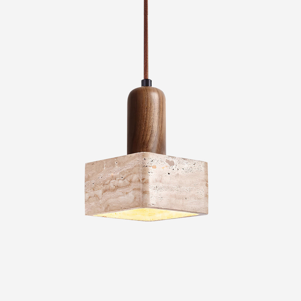 Elegant Square Travertine Pendant Light with Adjustable Height | Modern Kitchen Pendant Lighting for Stylish Illumination 1