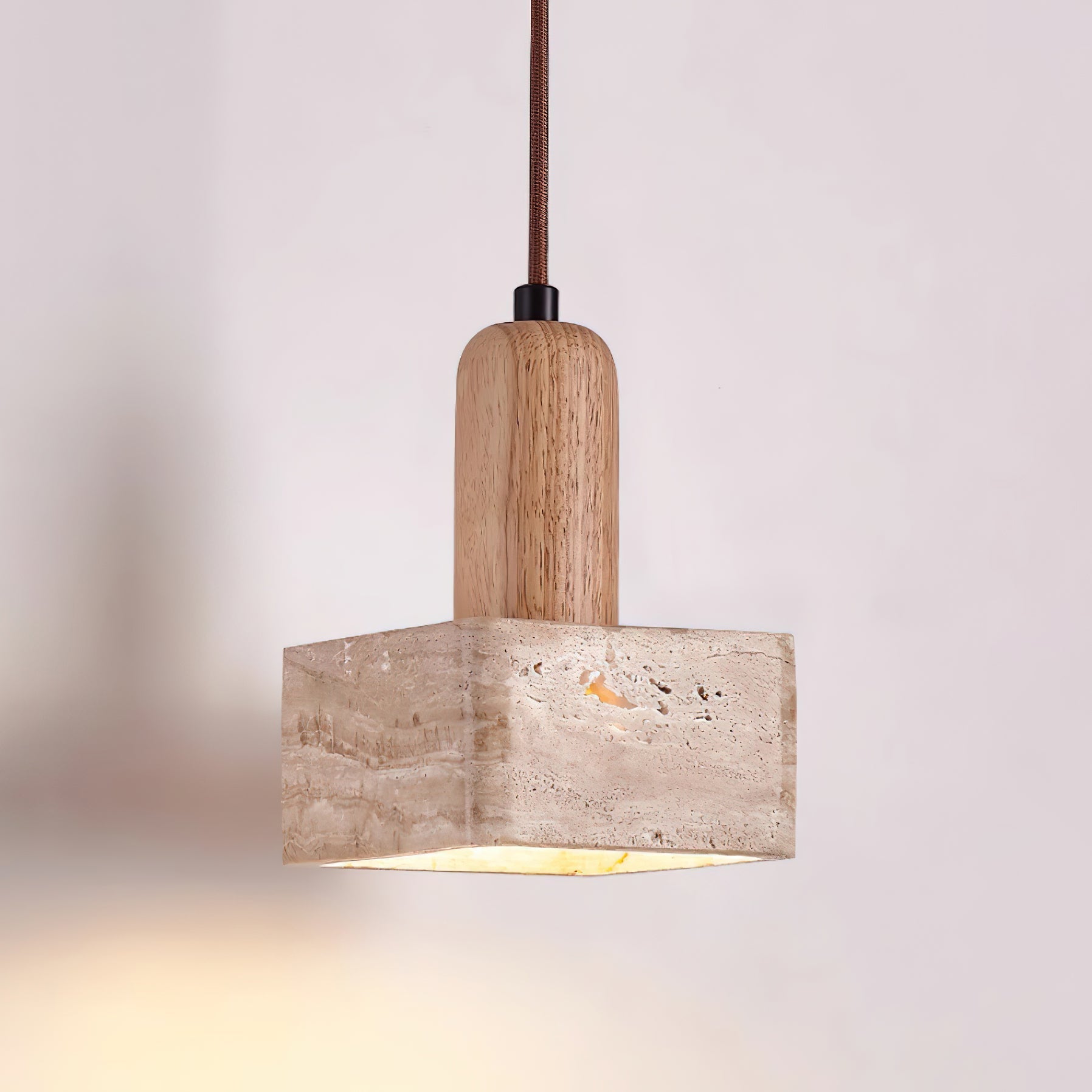 Elegant Square Travertine Pendant Light with Adjustable Height | Modern Kitchen Pendant Lighting for Stylish Illumination 2