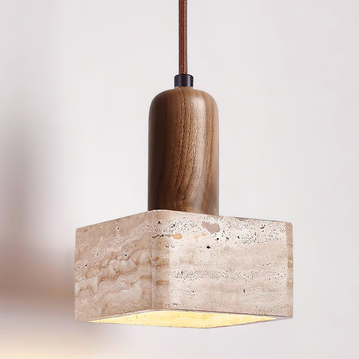 Elegant Square Travertine Pendant Light with Adjustable Height | Modern Kitchen Pendant Lighting for Stylish Illumination 5
