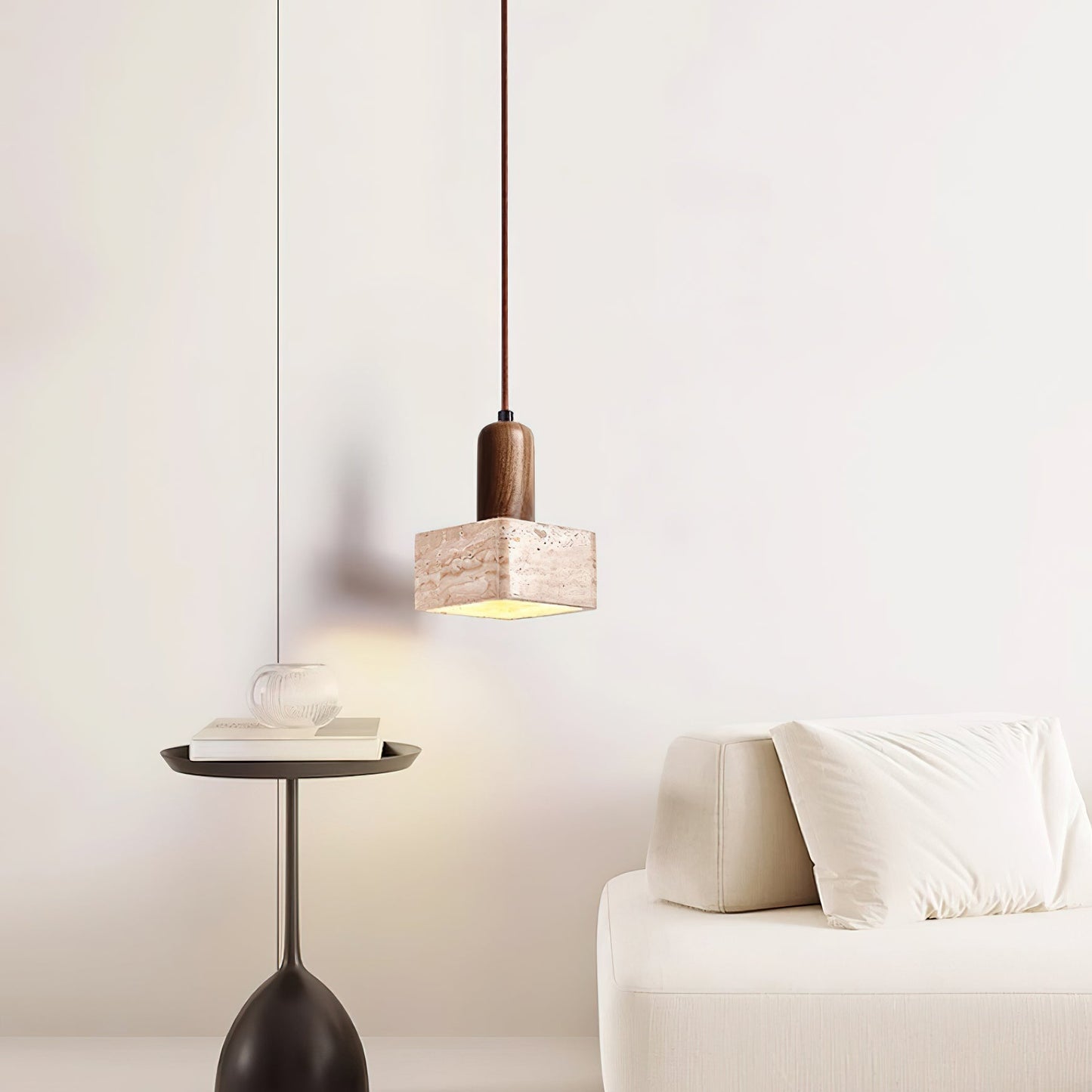 Elegant Square Travertine Pendant Light with Adjustable Height | Modern Kitchen Pendant Lighting for Stylish Illumination 6