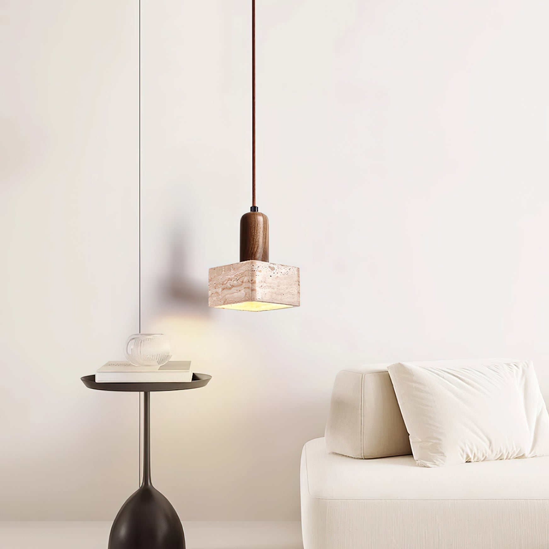 Elegant Square Travertine Pendant Light with Adjustable Height | Modern Kitchen Pendant Lighting for Stylish Illumination 6