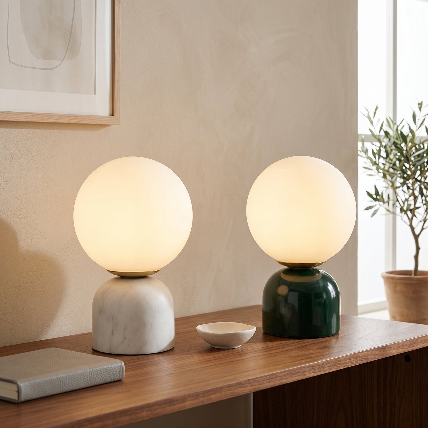 Elegant Table Lamp | Frosted Glass Globe with Marble Base | Soft Ambient Lighting for Bedside Tables 1