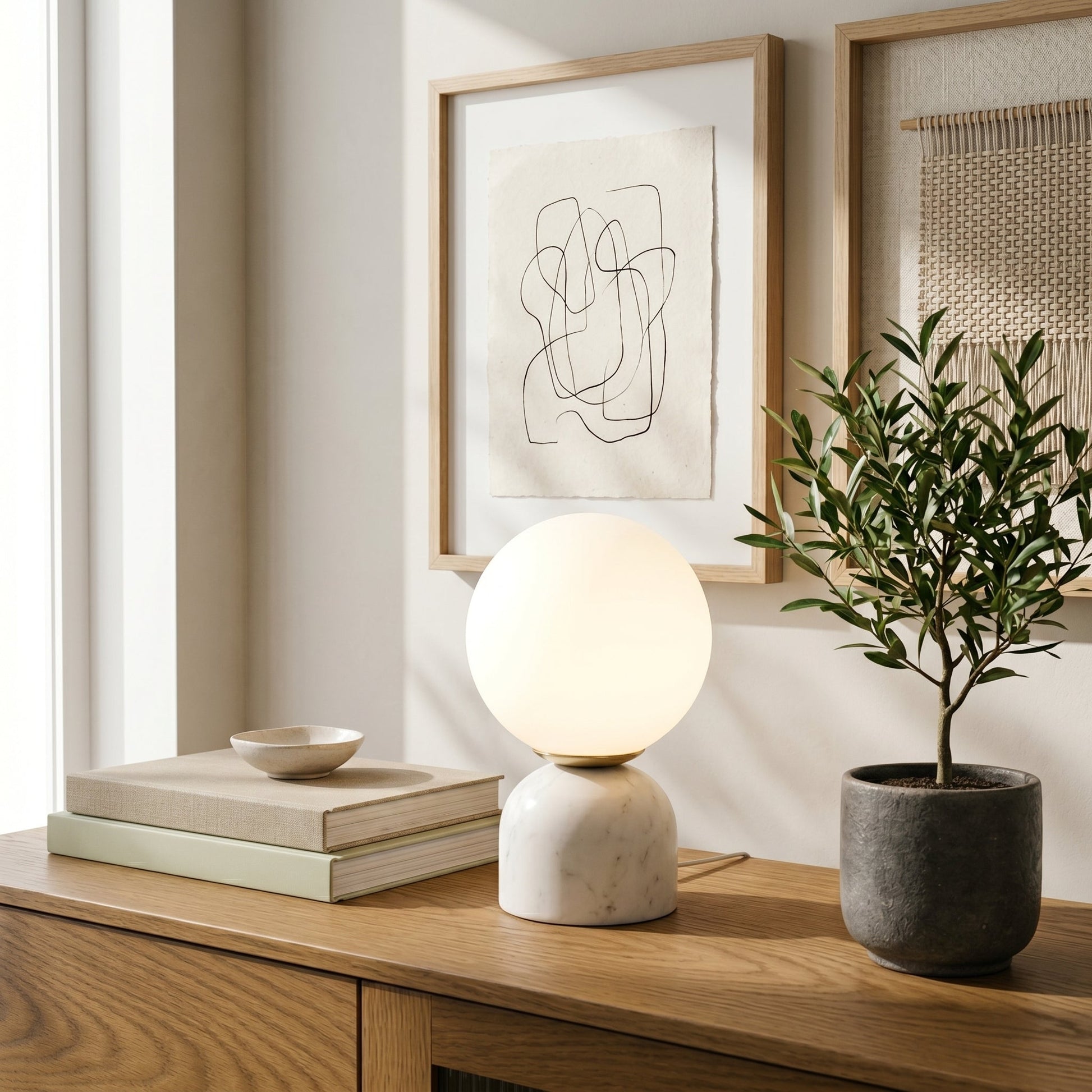 Elegant Table Lamp | Frosted Glass Globe with Marble Base | Soft Ambient Lighting for Bedside Tables 3