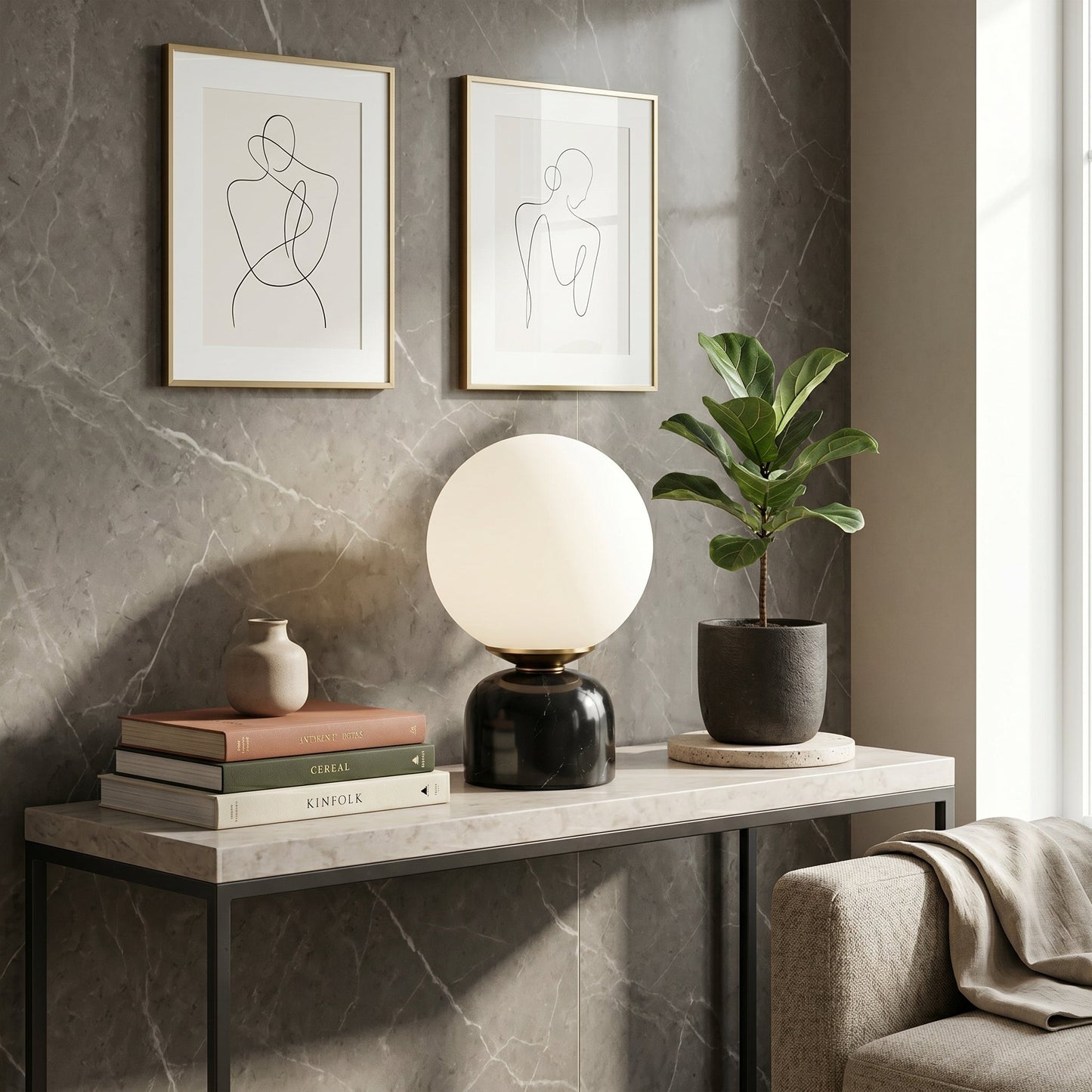 Elegant Table Lamp | Frosted Glass Globe with Marble Base | Soft Ambient Lighting for Bedside Tables 4