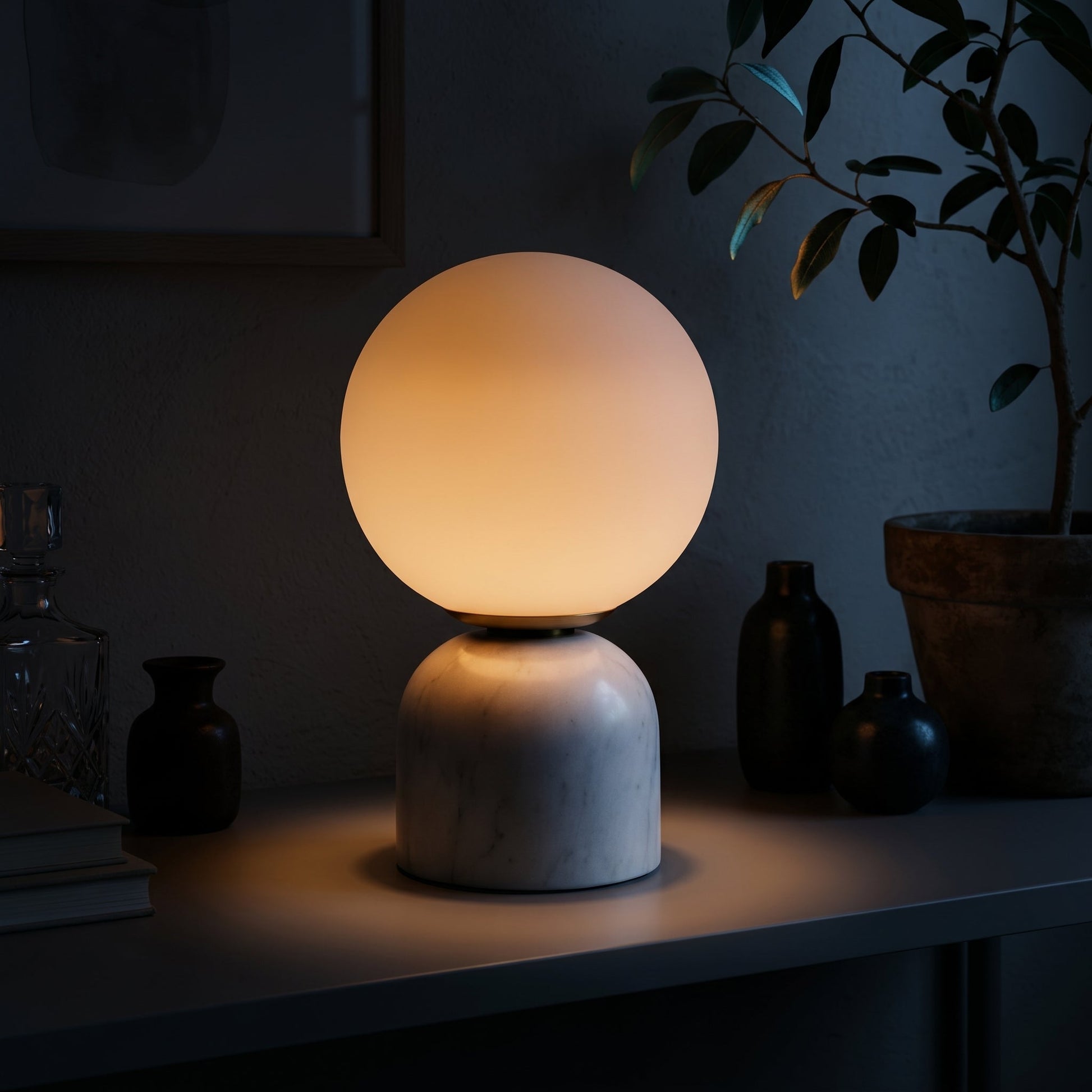 Elegant Table Lamp | Frosted Glass Globe with Marble Base | Soft Ambient Lighting for Bedside Tables 5