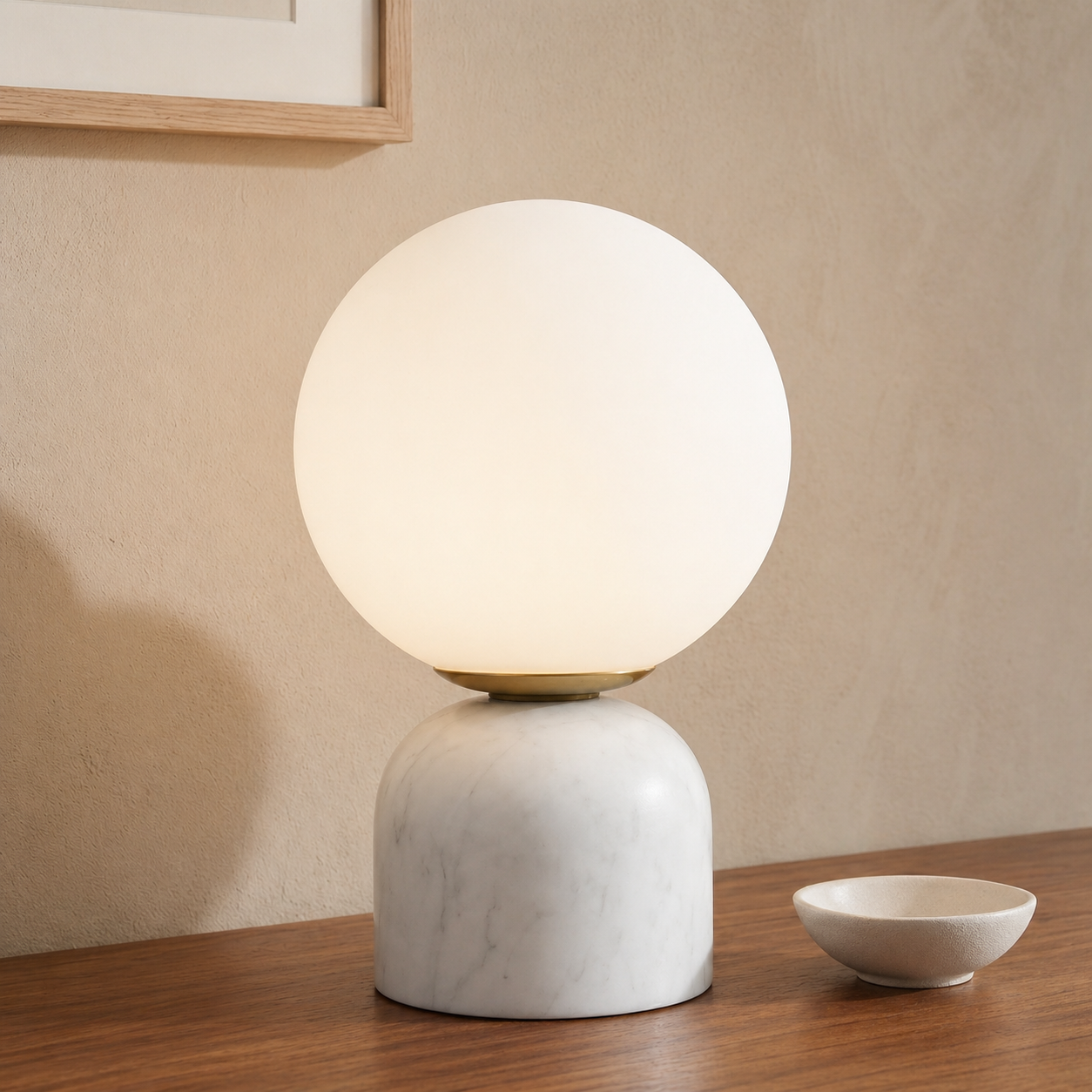Elegant Table Lamp | Frosted Glass Globe with Marble Base | Soft Ambient Lighting for Bedside Tables 6