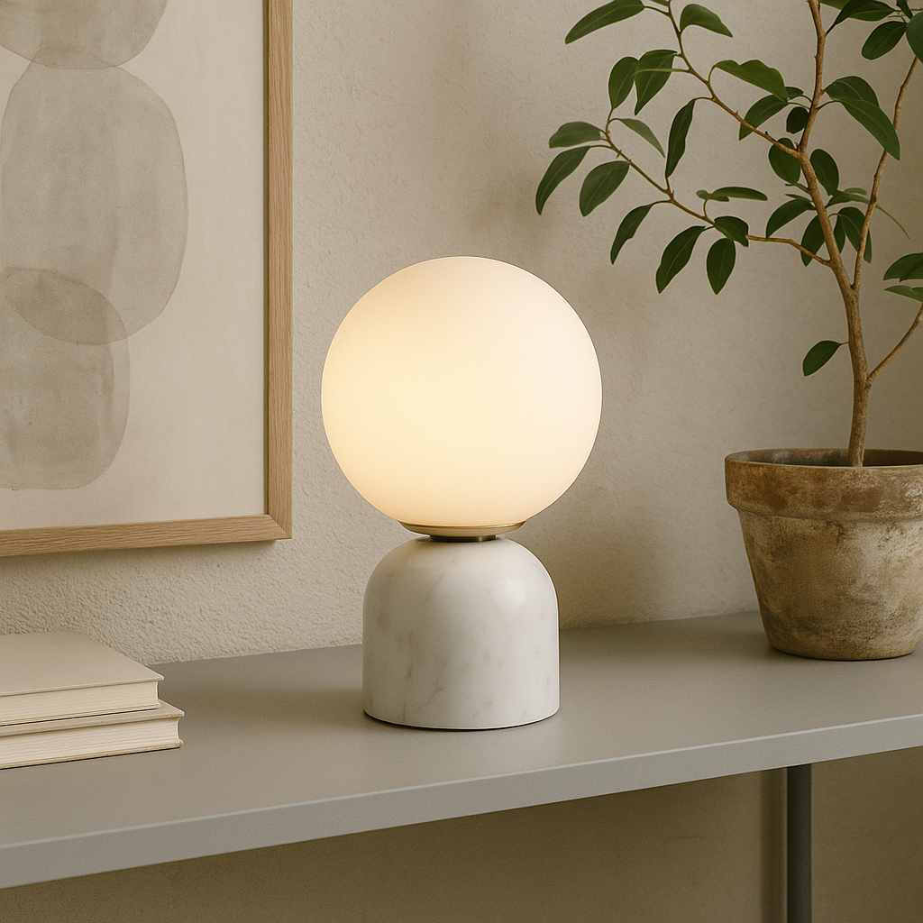 Elegant Table Lamp | Frosted Glass Globe with Marble Base | Soft Ambient Lighting for Bedside Tables 8
