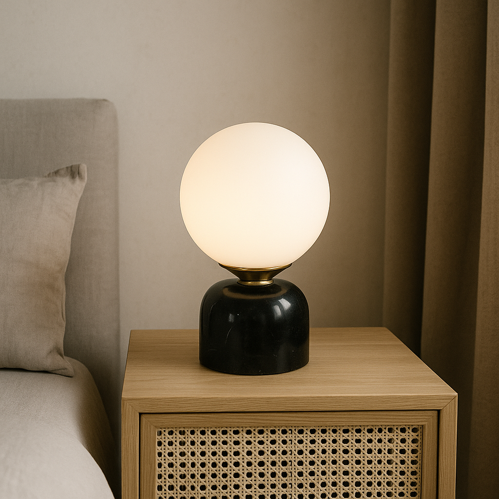 Elegant Table Lamp | Frosted Glass Globe with Marble Base | Soft Ambient Lighting for Bedside Tables 9