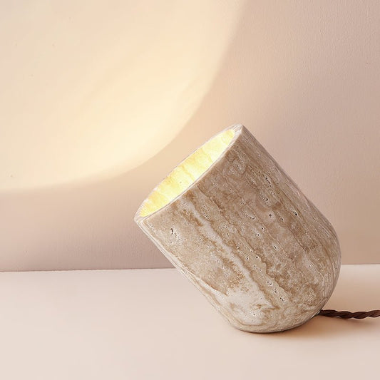 Elegant Tapered Block Table Lamp with Yellow Travertine Base | Stylish Bedside Lighting for Modern Decor 0