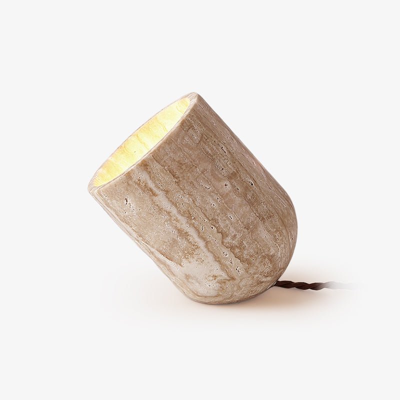 Elegant Tapered Block Table Lamp with Yellow Travertine Base | Stylish Bedside Lighting for Modern Decor 1