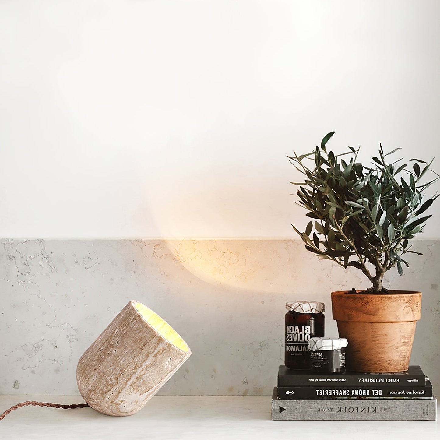 Elegant Tapered Block Table Lamp with Yellow Travertine Base | Stylish Bedside Lighting for Modern Decor 3