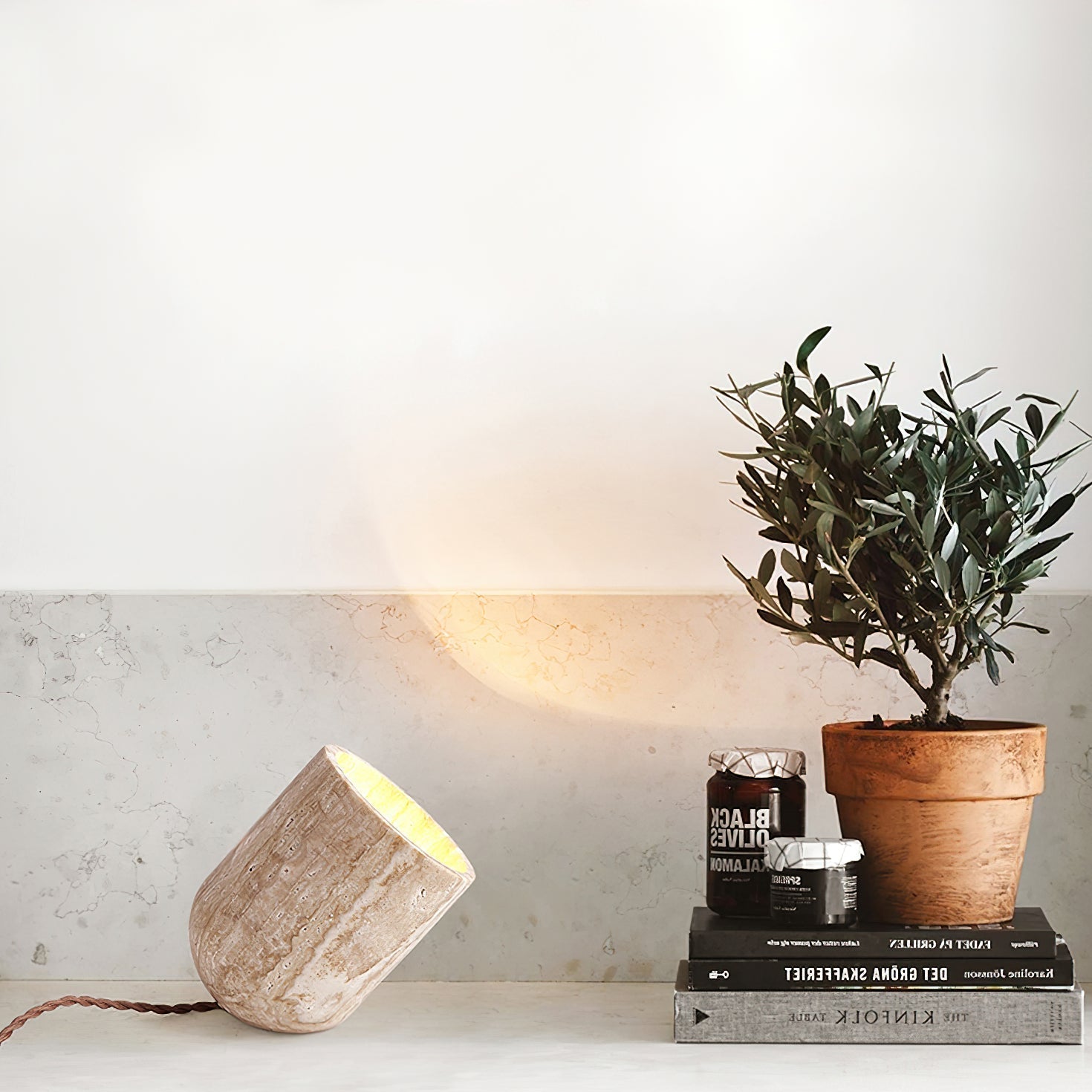 Elegant Tapered Block Table Lamp with Yellow Travertine Base | Stylish Bedside Lighting for Modern Decor 3