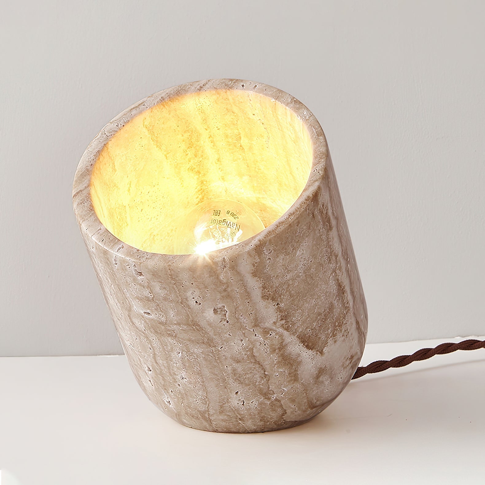 Elegant Tapered Block Table Lamp with Yellow Travertine Base | Stylish Bedside Lighting for Modern Decor 4