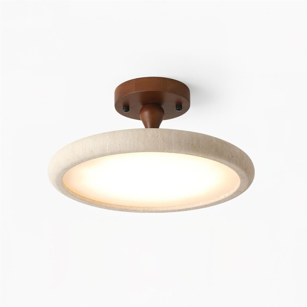 Elegant Travertine Ceiling Light Fixture with Integrated LED | Modern Design for Cozy Illumination 0